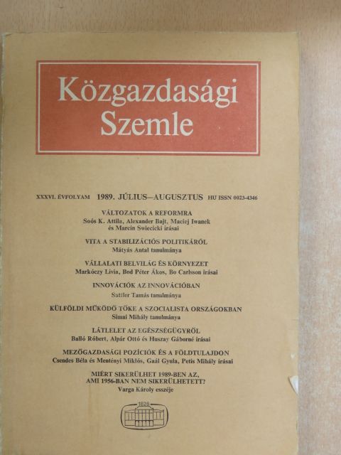 Alexander Bajt - Közgazdasági Szemle 1989. július-augusztus [antikvár]