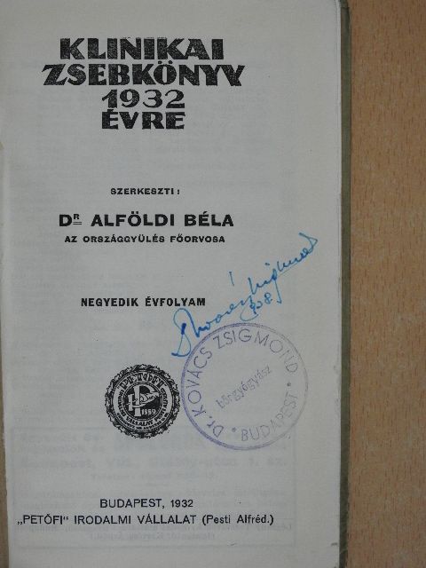 Dr. Campián Aladár - Klinikai zsebkönyv 1932 évre [antikvár]