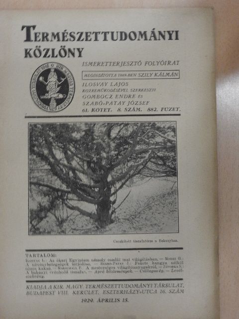 Dr. Ilosvay Lajos - Természettudományi Közlöny 1929. április 15. [antikvár]