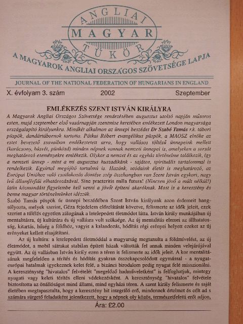 Fabiny Tamás - Angliai Magyar Tükör 2002. szeptember [antikvár]