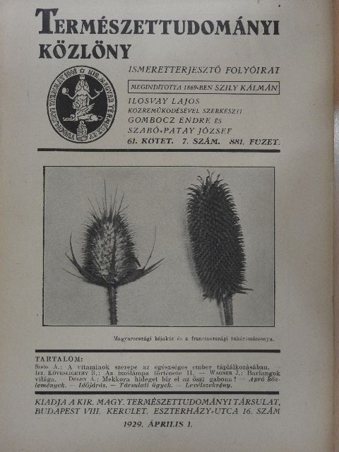 Dr. Degen Árpád - Természettudományi Közlöny 1929. április 1. [antikvár]