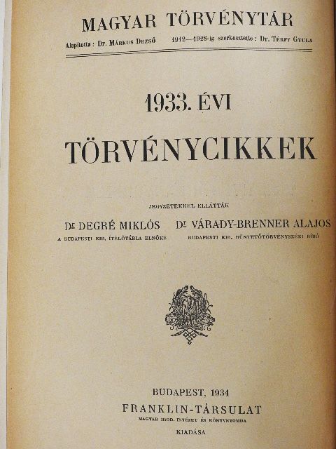 1933. évi törvénycikkek [antikvár]