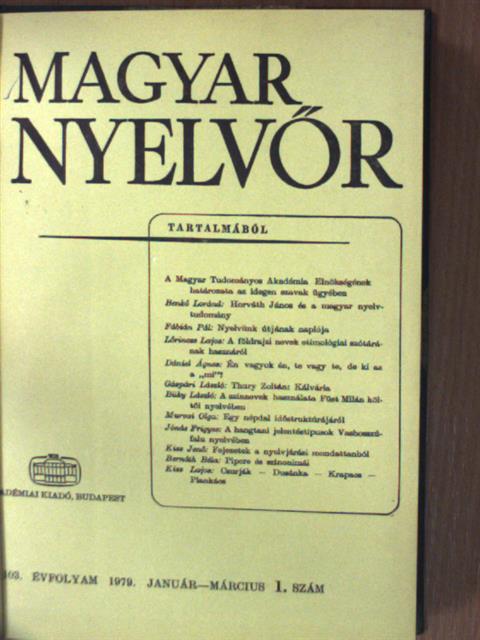 A. Jászó Anna - Magyar Nyelvőr 1979. január-december [antikvár]