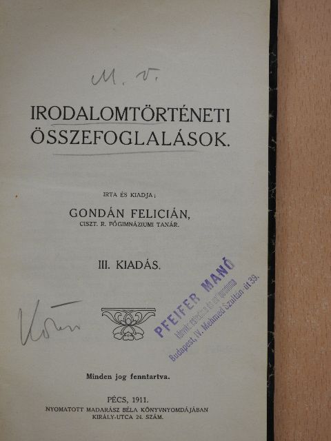 Gondán Felicián - Irodalomtörténeti összefoglalások [antikvár]