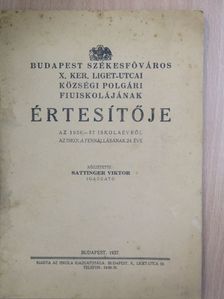 Sattinger Viktor - Budapest Székesfőváros X. ker, Liget-utcai Községi Polgári Fiuiskolájának Értesítője az 1936-37. iskolaévről [antikvár]