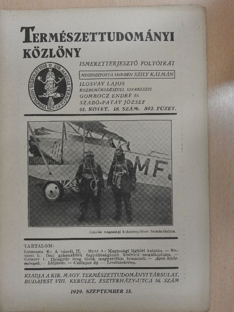 Dr. Győrffy István - Természettudományi Közlöny 1929. szeptember 15. [antikvár]