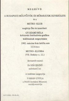 Meghívó Gy. Szabó Béla kolozsvári festőművész-grafikus kiállításának megnyitására [antikvár]