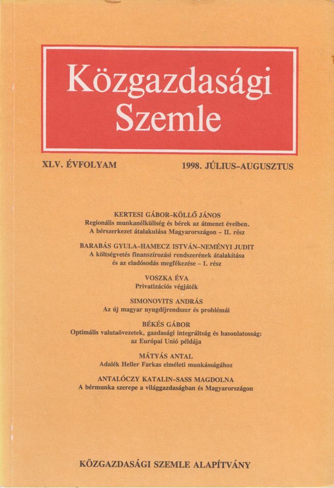 Szabó Katalin - Közgazdasági SZemle XLV. évfolyam 1998. július-augusztus [antikvár]