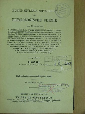 Hans Fischer - Hoppe-Seyler's Zeitschrift für Physiologische Chemie 1927/1-6 [antikvár]