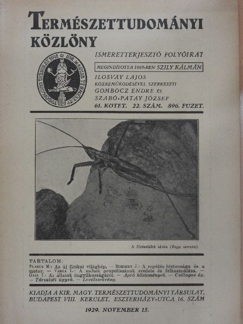 Dr. Varga Lajos - Természettudományi Közlöny 1929. november 15. [antikvár]