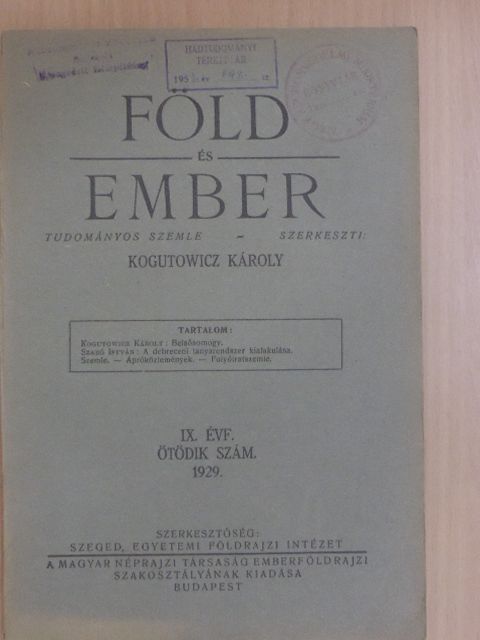 Bárány László - Föld és Ember 1929/5. [antikvár]