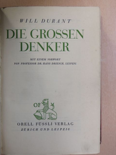 Will Durant - Die grossen Denker [antikvár]