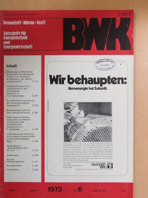 F. H. Franke - BWK Brennstoff-Wärme-Kraft Juni 1973 [antikvár]