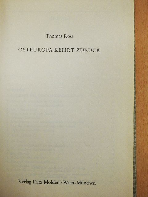 Thomas Ross - Osteuropa Kehrt Zurück [antikvár]