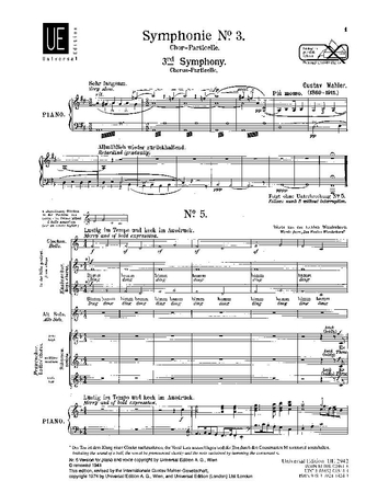 MAHLER, GUSTAV - SYMPHONIE NR. 3 FOR CHOIR AND ALTO SOLO KLAVIERAUSZUG
