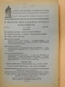 Dr. Krisztics Sándor - A Magyar Szociográfiai Intézet Közleményei 1942/43. 1-2. [antikvár]