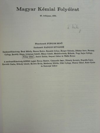 Magyar Kémiai Folyóirat 1991. január-december [antikvár]