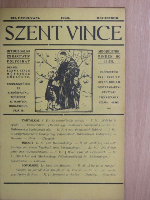 B. M. - Szent Vince 1940. december [antikvár]