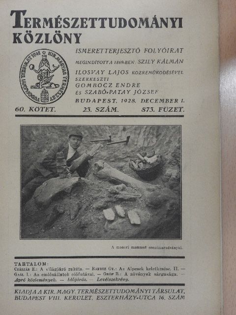 Dr. Császár Elemér - Természettudományi Közlöny 1928. december 1. [antikvár]