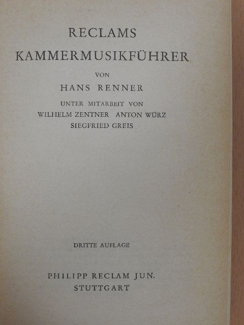 Anton Würz - Reclams kammermusikführer [antikvár]