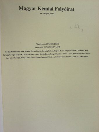Magyar Kémiai Folyóirat 1987. január-december [antikvár]