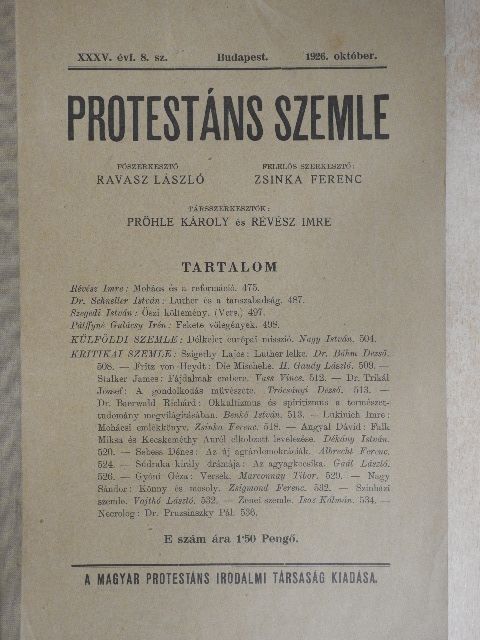 Albrecht Ferenc - Protestáns Szemle 1926. október [antikvár]