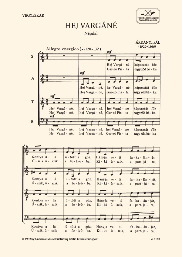 JÁRDÁNYI - HEJ VARGÁNÉ - NÉPDAL (VEGYESKARRA)