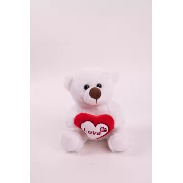 Maci plüssfigura szívvel - 15 cm, fehér