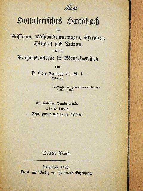 P. Max Kassiepe O. M. I. - Homiletisches Handbuch III. (gótbetűs) [antikvár]