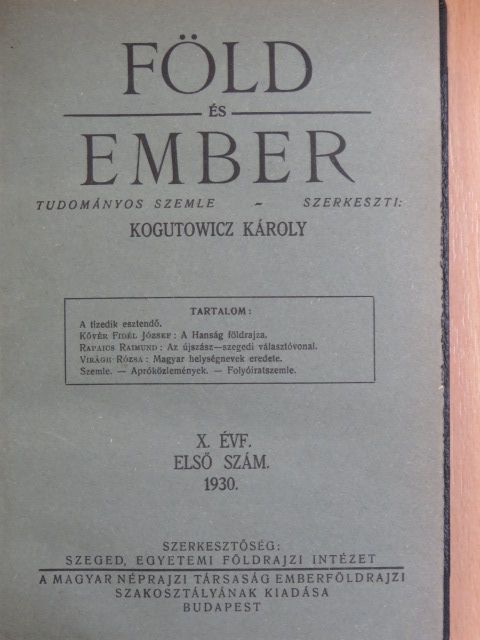 A. Hettner - Föld és Ember 1930/1-6. [antikvár]