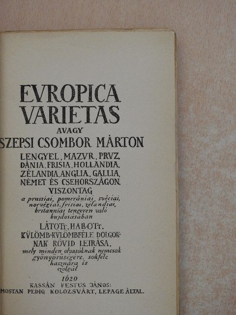 Szepsi Csombor Márton - Europica Varietas [antikvár]