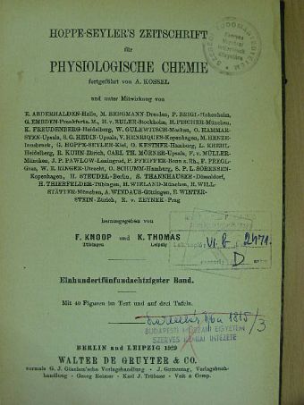 Hoppe-Seyler's Zeitschrift für Physiologische Chemie 1929 [antikvár]