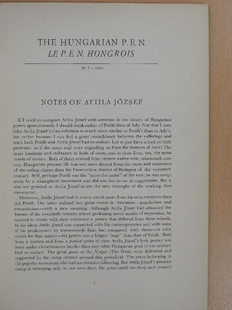 Attila József - The Hungarian P.E.N.-Le P.E.N. Hongrois No. 7. [antikvár]