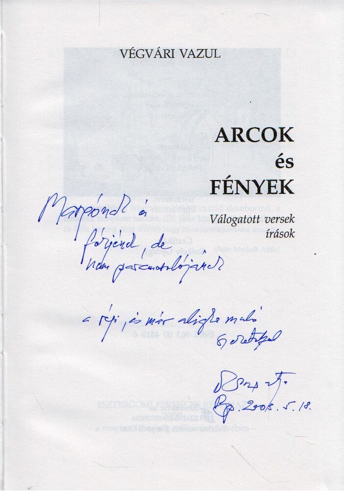 Végvári Vazul - Arcok és fények (dedikált) [antikvár]