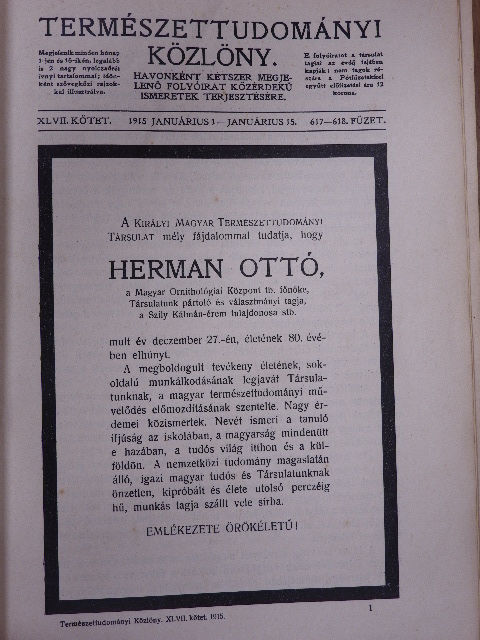 Méhely Lajos - Természettudományi Közlöny 1915-1916. (nem teljes évfolyamok) [antikvár]