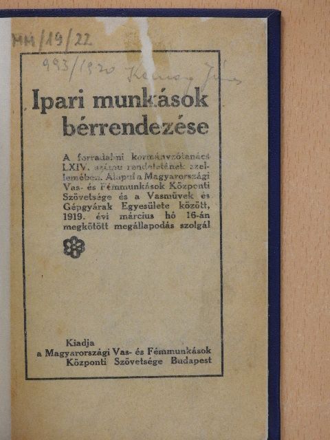 Ipari munkások bérrendezése [antikvár]