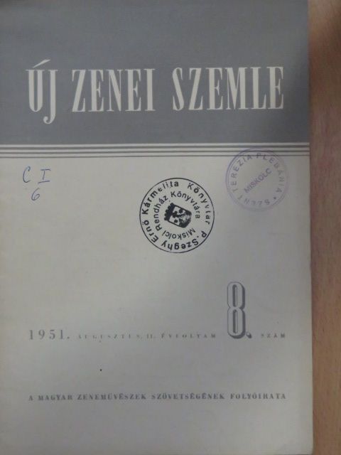 D. Sosztákovics - Új Zenei Szemle 1951. augusztus [antikvár]