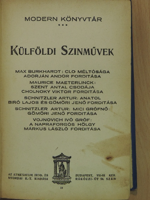 Arthur Schnitzler - Külföldi szinművek I. [antikvár]