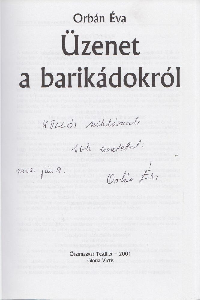 ORBÁN ÉVA - Üzenet a barikádokról (dedikált) [antikvár]