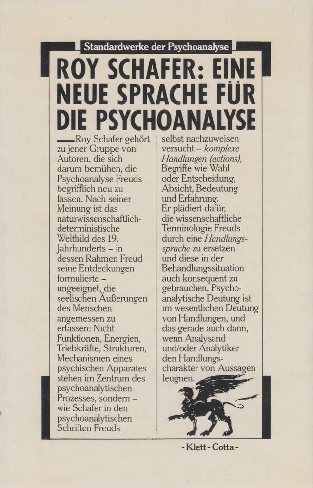Roy Schafer - Eine neue Sprache für die Psychoanalyse [antikvár]
