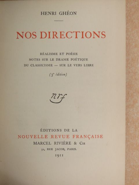Henri Ghéon - Nos Directions [antikvár]