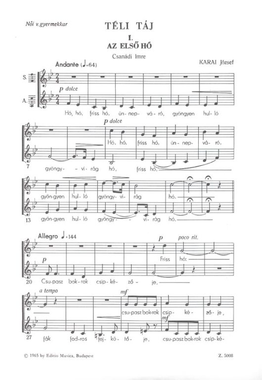 KARAI JÓZSEF - TÉLI TÁJ - NŐI- VAGY GYERMEKKARRA
