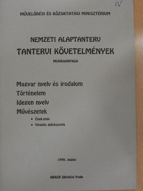 Nemzeti alaptanterv tantervi követelmények munkaanyaga [antikvár]