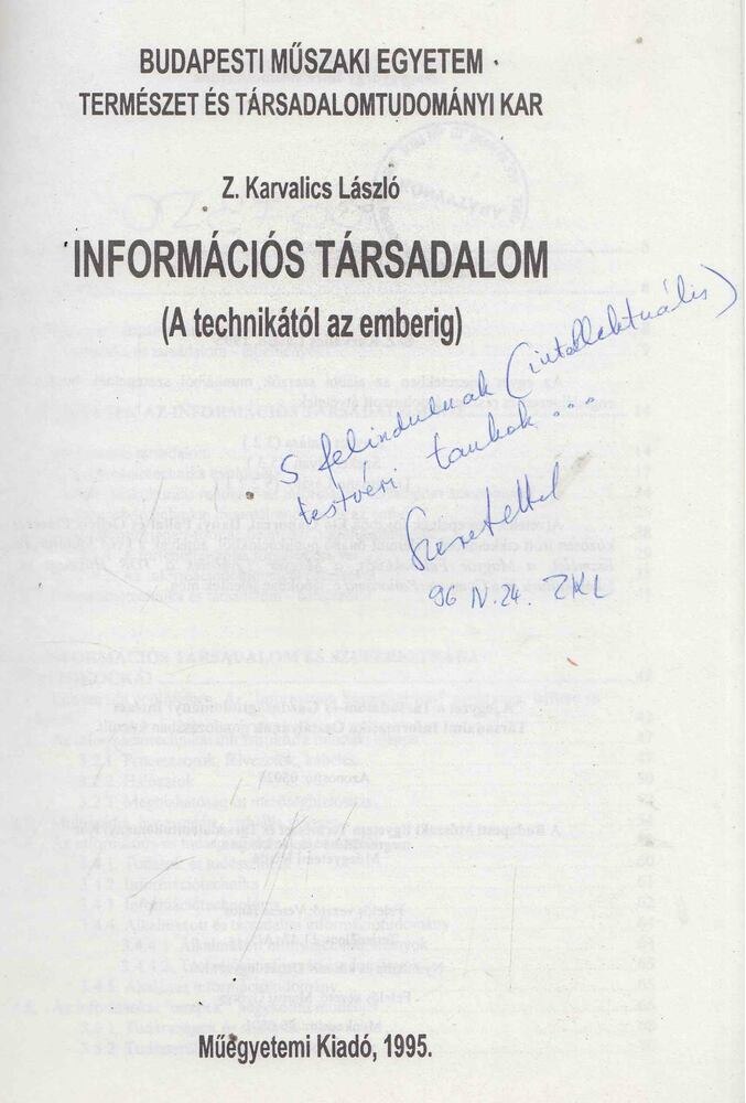 Z. Karvalics László - Információs társadalom (Dedikált) [antikvár]