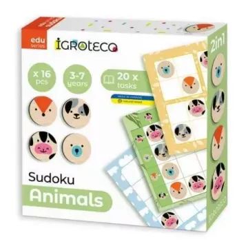 Sudoku logikai játék fából - 16 db-os, állatok