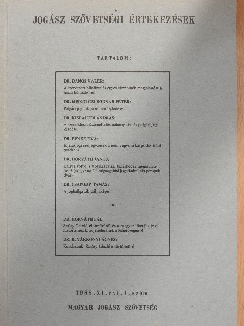 Dr. Benke Éva - Jogász szövetségi értekezések 1988/1. [antikvár]
