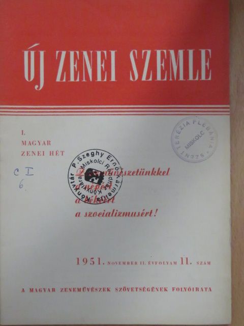 Asztalos Sándor - Új Zenei Szemle 1951. november [antikvár]