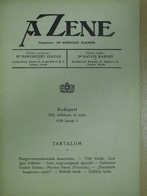Galambos Gruber Ferenc - A Zene 1938. január 1. [antikvár]