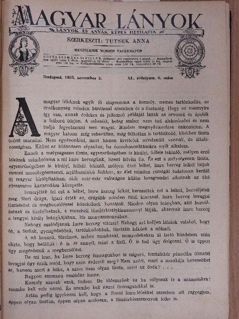 Magyar Lányok 1933-1934. (nem teljes évfolyamok)/Nagyasszonyunk 1933. szeptember [antikvár]