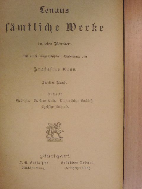 Nikolaus Lenau - Lenaus sämtliche Werke in vier Bänden 2. (gótbetűs) (töredék) [antikvár]